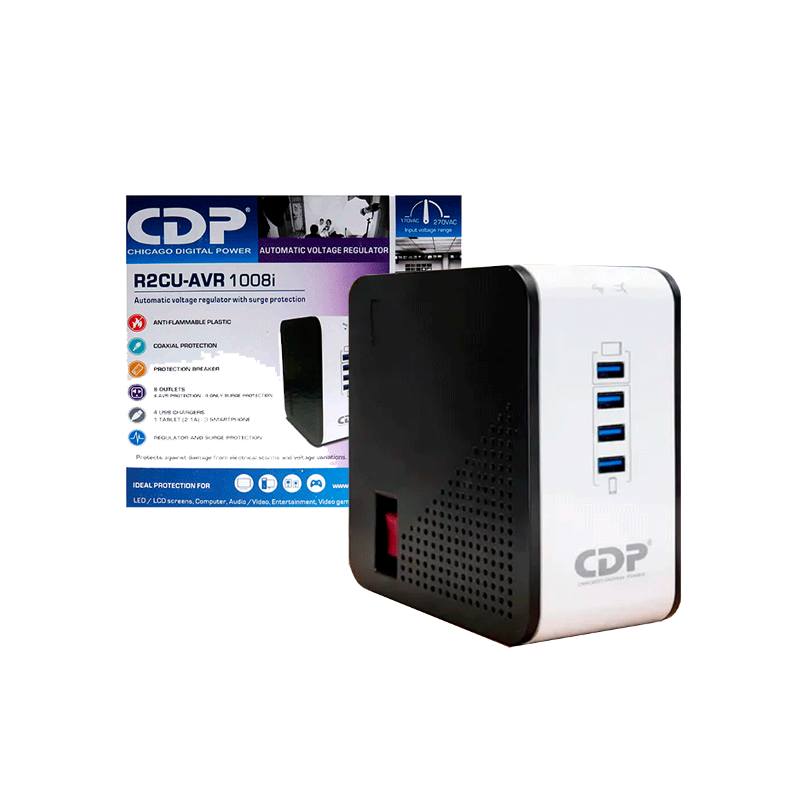ESTABILIZADOR CDP R2CU-AVR1008I 1000VA/500W 8 SALIDAS USB